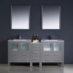 72 Gray Modern Double Sink Bathroom Vanity w/ Side Cabinet & Integrated Sinks