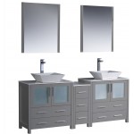 Torino 72 Gray Modern Double Sink Bathroom Vanity w/ Side Cabinet & Vessel Sinks