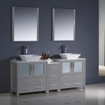 Torino 72 Gray Modern Double Sink Bathroom Vanity w/ Side Cabinet & Vessel Sinks