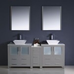 Torino 72 Gray Modern Double Sink Bathroom Vanity w/ Side Cabinet & Vessel Sinks