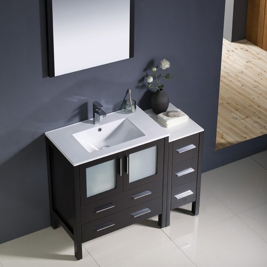 Torino 42" Espresso Modern Bathroom Vanity w/ Side Cabinet & Integrated Sink