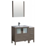 Torino 42" Gray Oak Modern Bathroom Vanity w/ Side Cabinet & Integrated Sink