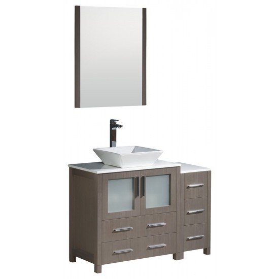 Fresca Torino 42" Gray Oak Modern Bathroom Vanity w/ Side Cabinet & Vessel Sink