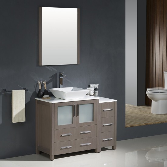 Fresca Torino 42" Gray Oak Modern Bathroom Vanity w/ Side Cabinet & Vessel Sink