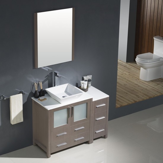 Fresca Torino 42" Gray Oak Modern Bathroom Vanity w/ Side Cabinet & Vessel Sink