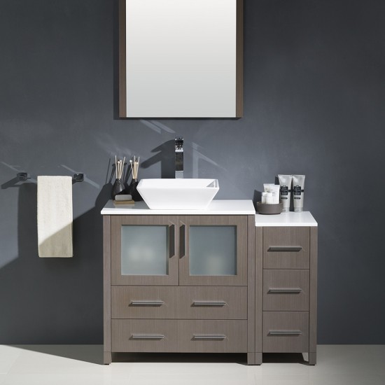 Fresca Torino 42" Gray Oak Modern Bathroom Vanity w/ Side Cabinet & Vessel Sink