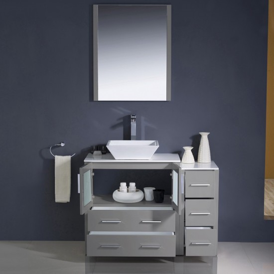 Fresca Torino 42" Gray Modern Bathroom Vanity w/ Side Cabinet & Vessel Sink