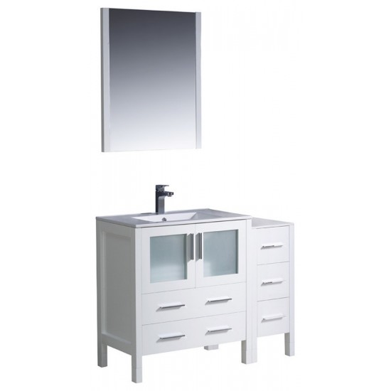 Fresca Torino 42" White Modern Bathroom Vanity w/ Side Cabinet & Integrated Sink