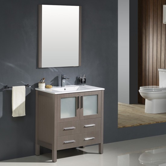 Fresca Torino 30" Gray Oak Modern Bathroom Vanity w/ Integrated Sink