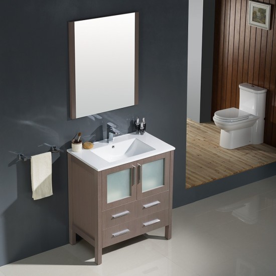 Fresca Torino 30" Gray Oak Modern Bathroom Vanity w/ Integrated Sink