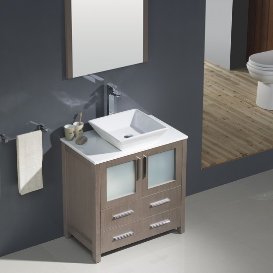 Fresca Torino 30" Gray Oak Modern Bathroom Vanity w/ Vessel Sink