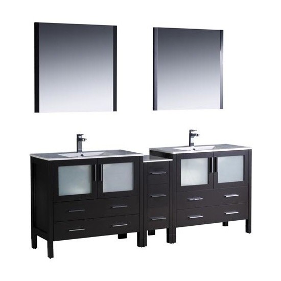 84 Espresso Double Sink Bathroom Vanity w/ Side Cabinet & Integrated Sinks