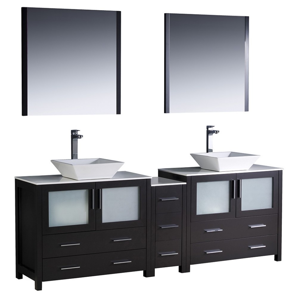 84 Espresso Modern Double Sink Bathroom Vanity w/ Side Cabinet & Vessel Sinks