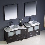 84 Espresso Modern Double Sink Bathroom Vanity w/ Side Cabinet & Vessel Sinks