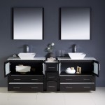 84 Espresso Modern Double Sink Bathroom Vanity w/ Side Cabinet & Vessel Sinks