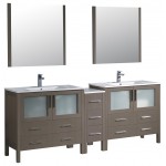 84 Gray Oak Double Sink Bathroom Vanity w/ Side Cabinet & Integrated Sinks