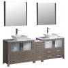 84 Gray Oak Modern Double Sink Bathroom Vanity w/ Side Cabinet & Vessel Sinks