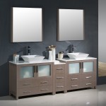 84 Gray Oak Modern Double Sink Bathroom Vanity w/ Side Cabinet & Vessel Sinks