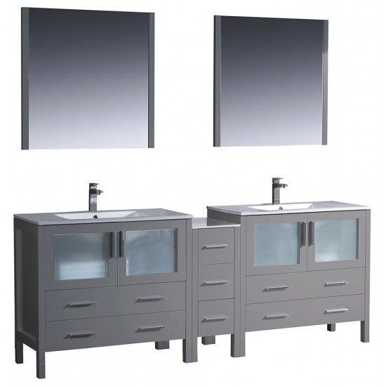 84 Gray Modern Double Sink Bathroom Vanity w/ Side Cabinet & Integrated Sinks