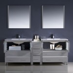 84 Gray Modern Double Sink Bathroom Vanity w/ Side Cabinet & Integrated Sinks