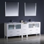 84 White Modern Double Sink Bathroom Vanity w/ Side Cabinet & Integrated Sinks