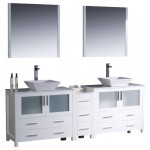 Torino 84 White Modern Double Sink Bathroom Vanity w/ Side Cabinet, Vessel Sinks