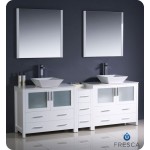 Torino 84 White Modern Double Sink Bathroom Vanity w/ Side Cabinet, Vessel Sinks