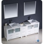 Torino 84 White Modern Double Sink Bathroom Vanity w/ Side Cabinet, Vessel Sinks