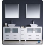 Torino 84 White Modern Double Sink Bathroom Vanity w/ Side Cabinet, Vessel Sinks