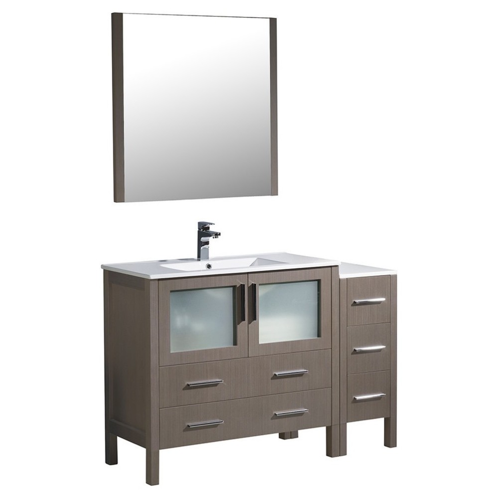 Torino 48" Gray Oak Modern Bathroom Vanity w/ Side Cabinet & Integrated Sink