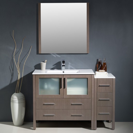 Torino 48" Gray Oak Modern Bathroom Vanity w/ Side Cabinet & Integrated Sink