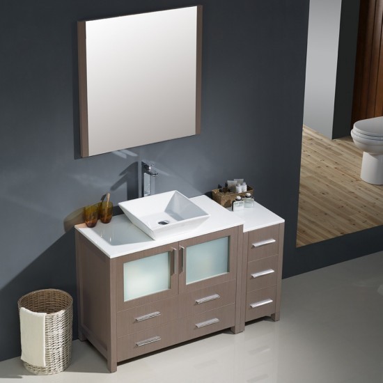 Fresca Torino 48" Gray Oak Modern Bathroom Vanity w/ Side Cabinet & Vessel Sink