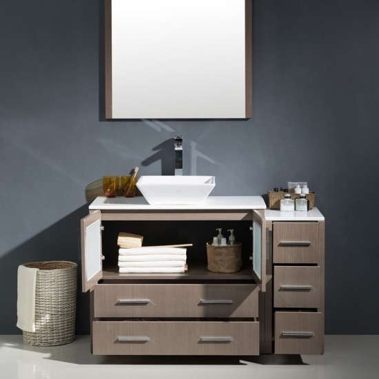 Fresca Torino 48" Gray Oak Modern Bathroom Vanity w/ Side Cabinet & Vessel Sink