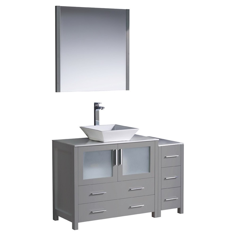 Fresca Torino 48" Gray Modern Bathroom Vanity w/ Side Cabinet & Vessel Sink