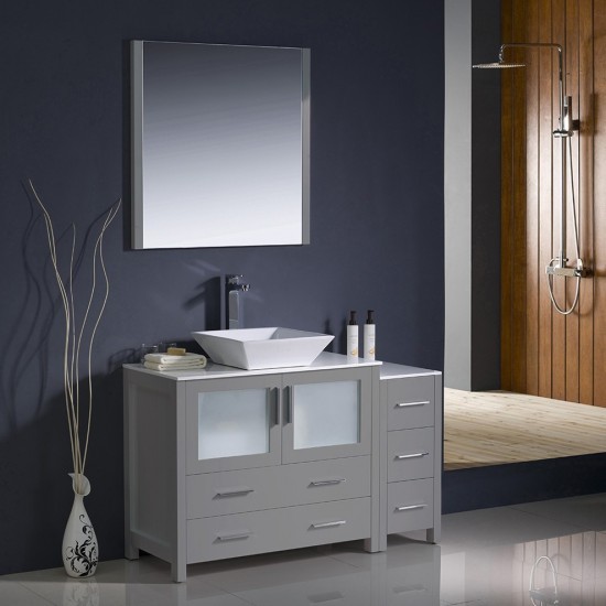 Fresca Torino 48" Gray Modern Bathroom Vanity w/ Side Cabinet & Vessel Sink