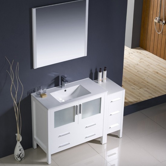 Fresca Torino 48" White Modern Bathroom Vanity w/ Side Cabinet & Integrated Sink