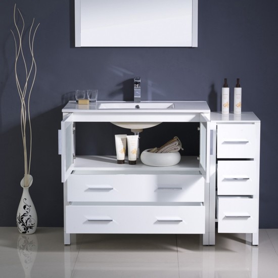 Fresca Torino 48" White Modern Bathroom Vanity w/ Side Cabinet & Integrated Sink