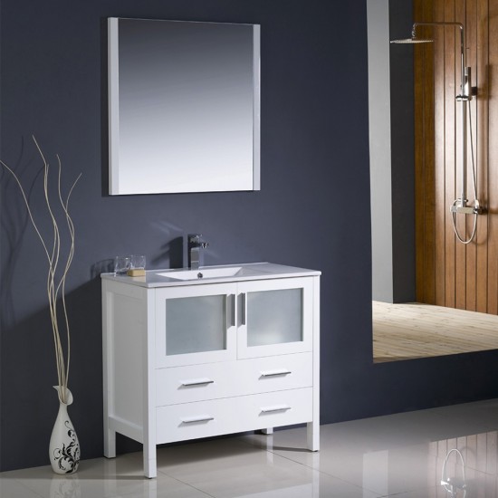 Fresca Torino 36" White Modern Bathroom Vanity w/ Integrated Sink