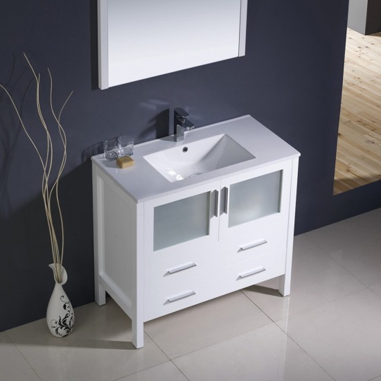 Fresca Torino 36" White Modern Bathroom Vanity w/ Integrated Sink