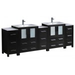 84 Espresso Double Sink Bathroom Vanity w/ 3 Side Cabinets & Integrated Sinks