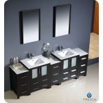 84 Espresso Double Sink Bathroom Vanity w/ 3 Side Cabinets & Integrated Sinks