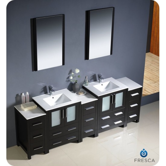 84 Espresso Double Sink Bathroom Vanity w/ 3 Side Cabinets & Integrated Sinks