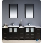 84 Espresso Double Sink Bathroom Vanity w/ 3 Side Cabinets & Integrated Sinks