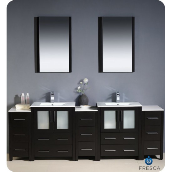 84 Espresso Double Sink Bathroom Vanity w/ 3 Side Cabinets & Integrated Sinks