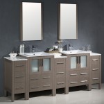 84 Gray Oak Double Sink Bathroom Vanity w/ 3 Side Cabinets & Integrated Sinks