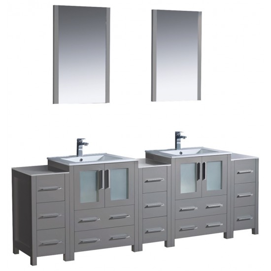 84 Gray Modern Double Sink Bathroom Vanity w/ 3 Side Cabinets & Integrated Sinks