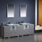 84 Gray Modern Double Sink Bathroom Vanity w/ 3 Side Cabinets & Integrated Sinks