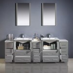 84 Gray Modern Double Sink Bathroom Vanity w/ 3 Side Cabinets & Integrated Sinks