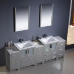 84 Gray Modern Double Sink Bathroom Vanity w/ 3 Side Cabinets & Integrated Sinks