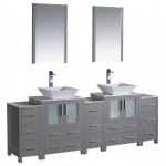 84 Gray Modern Double Sink Bathroom Vanity w/ 3 Side Cabinets & Vessel Sinks